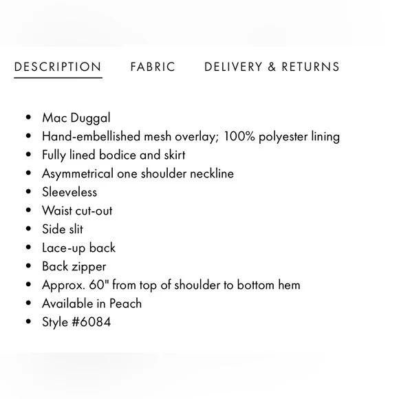 NWT MAC DUGGAL SZ 6 PEACH One Shoulder Embellished Gown #6084 - Picture 9 of 10